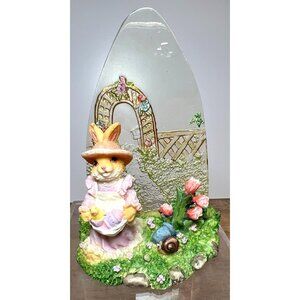 Vintage Acrylic & Resin Easter Bunny Figurine With Flowers & Arch Scene